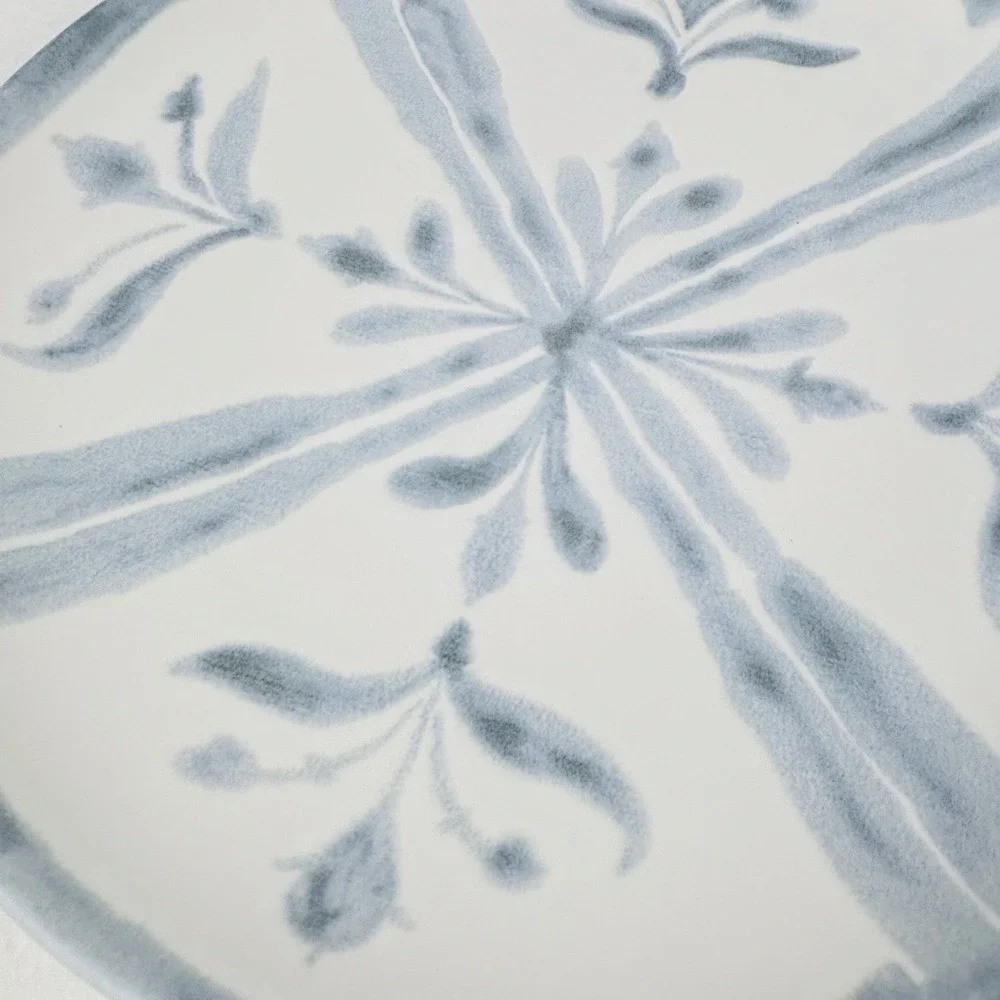 Pottery Barn Chambray Tile Stoneware Salad Plates White Blue Portugal 9
